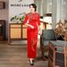 Elegant Red & Gold Lace Qipao For Brides – Floral Embroidery Wedding Cheongsam With Mandarin Collar, Slim Fit Evening Dress For Banquet & Performance_ecoleips.com