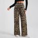 Voya Women's European And American Retro Chic Leopard Print Wide-leg For Women, Spring/summer High Loose-fitting Long With A Windbreaker Pants
_ecoleips.com