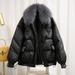 Plus Size Winter Coat For Women – Faux Fur Collar Puffer Jacket (Black/Black-Grey, M-XXL)_ecoleips.com