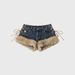 Women's Faux Fur Trim Denim Shorts, Y2K Lace-Up Side Low Waist Distressed Jean Shorts, Casual Club Party Streetwear Hot Pants For Daily Outdoor Wear_ecoleips.com