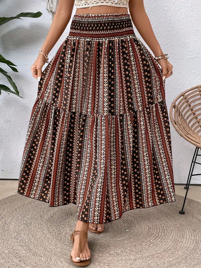 2025 New Spring And Summer Women's Skirt Comfortable Casual Beach Print Skirt_ecoleips.com