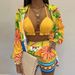 Women's sexy print halter shirt shorts three-piece suit for women_ecoleips.com