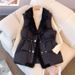 Women's Clothing Double Breasted Fur Collar Waist Fur Integrated Women's Double-Breasted Faux Fur Collar Waist-Cinching Fleece-Lined Vest Coat_ecoleips.com