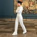 Elegant Slim Fit Two Piece Set Women's Pullover Top with Elastic Waist Straight Leg Pants Skin Friendly New Arrival 2025_ecoleips.com