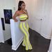 Women's Clothing Candy Color Bandeau Top And Flared Pants Striped Set Black White Stripes American Style Spring Autumn Summer_ecoleips.com