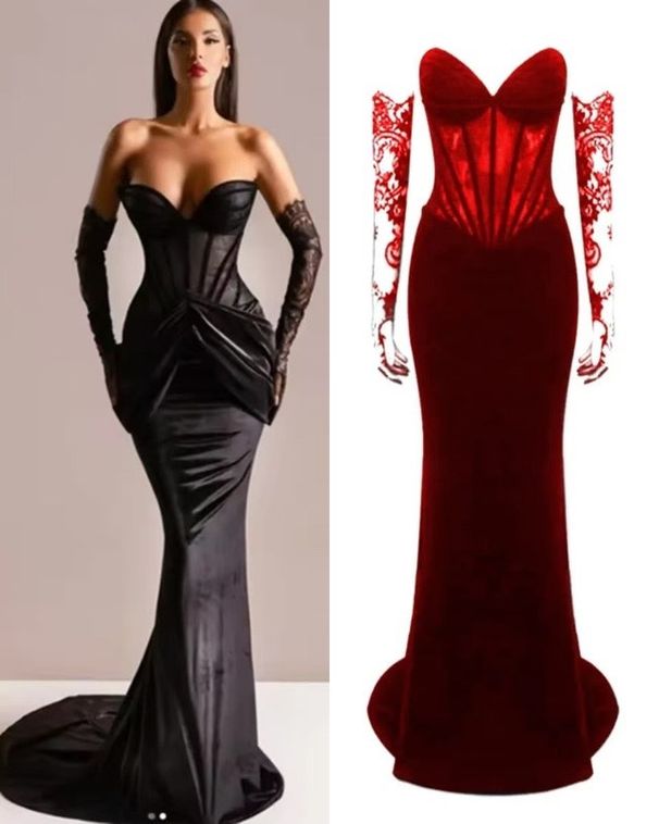 Sexy Slim Bodycon Dress For Banquets Heavy Duty Fishbone Long Lace Velvet American Style Women's Clothing_ecoleips.com