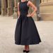 Women's Clothing Hepburn Style Solid Color Round Neck Sleeveless Big Swing Dress_ecoleips.com