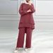 H731 Muslim New Women's Clothing Solid Color Double Layer Top Fashion Elegant Loose Wide Leg Pants Set_ecoleips.com