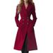 Elegant Double-Breasted Wool Coat – Women’s Long Overcoat For Autumn & Winter (Red, S-XL, Classic & Warm)_ecoleips.com