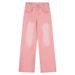 Women's Clothing High Street Loose Straight Pink Washed Jeans Spring And Summer High Waist Drape Mopping Wide Leg Trousers_ecoleips.com