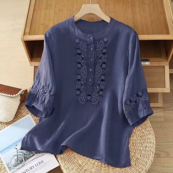 This Year's Retro Summer Top Features Short Sleeves, Made Of Cotton And Linen Fabric With Traditional Embroidery Pattern_ecoleips.com
