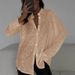 Verve 2025 Spring Summer New Sequin Top Turn-down Collar Long Sleeve Cardigan Basic Women's Shirt Jacket_ecoleips.com