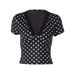 Women's Sexy V-Neck T-Shirt, Polka Dot Print & Contrast Trim, Bodycon Fit Cropped Tee For Summer, Streetwear Style Top_ecoleips.com