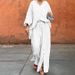 Women's Clothing Casual Cotton And Linen Solid Color Shirt Drawstring Wide Leg Pants Suit Women_ecoleips.com