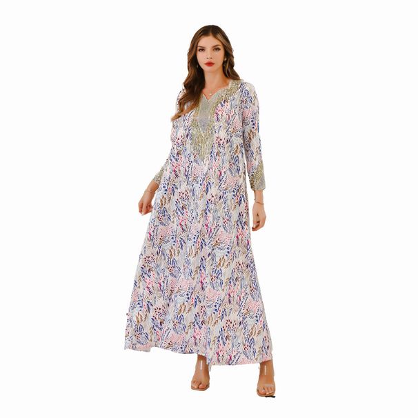 Abaya Dress Dubai Turkey Muslim Women's Rhinestone Embellished Robe Evening Gown_ecoleips.com