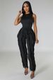 Women's Round Neck Sleeveless Top Wih Lace Drawsring Two-Piece Se High Wais Slimming Fashion Long Pans Tassel_ecoleips.com