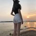 So Pretty White Button-Up High-Waisted Denim Shorts For Women A-Line Loose Wide-Leg Hot Pants 2025 Summer_ecoleips.com