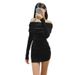 AC416 French-style Elegant Off-shoulder Long-sleeve Knit Top And Spring Sexy Slim-fit Ruched Bodycon Skirt_ecoleips.com
