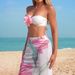 Women's Clothing Bikini Three Piece Set Flower Print Tube Top Slimming Long Skirt Beach Vacation Swimsuit_ecoleips.com
