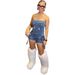 European And American Style Sexy Strapless High Elastic Washed Denim Jumpsuit Three Dimensional Pocket Women's Bottoms_ecoleips.com