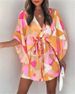 Women Print Dress Sexy V-Neck Bat Sleeve Ruffl Flowers Print Bohemian Beach Sundress Ladies Loose Summer Vacation Mini Dresses_ecoleips.com