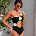European And American Style Solid Color One Piece Swimsuit for Women Sexy 3D Floral Hollow out Design Foreign Trade Swimwear_ecoleips.com