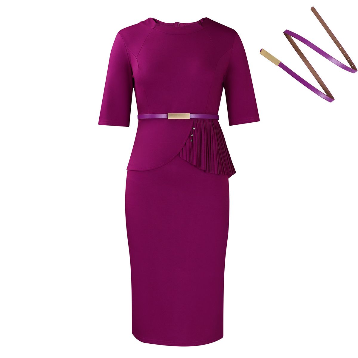 Elegant Office Pencil Dress for Women Slim Fit Stretchy Bodycon Casual Professional Wear with Belt Summer Style_ecoleips.com