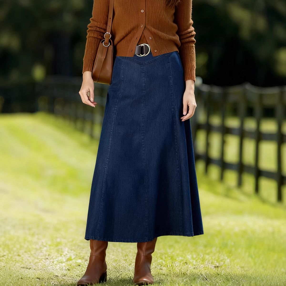Women's Mid-Length A-Line Skirt Denim Bottoms Clothing High Waist Straight Fit Classic Blue Skirts for Women_ecoleips.com