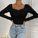 Voya Women's New Stock Slim Fit Waist Cinched Chicken Heart Collar Knitted Long Sleeved T-shirt Commuting Top_ecoleips.com