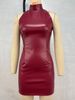 Slim-Fit PU Leather Mini Dress Sexy Bodycon Clubwear for Women in Black And Color Options_ecoleips.com