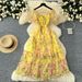 Women's Clothing Tea Break Chiffon Dress Waist Temperament One Shoulder Puff Sleeve Mesh Skirt_ecoleips.com