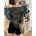 White One Shoulder Sweater for Women Sexy Clavicle off Shoulder Knitted Bottoming Shirt Slimming Inner Wear for Autumn Winter_ecoleips.com