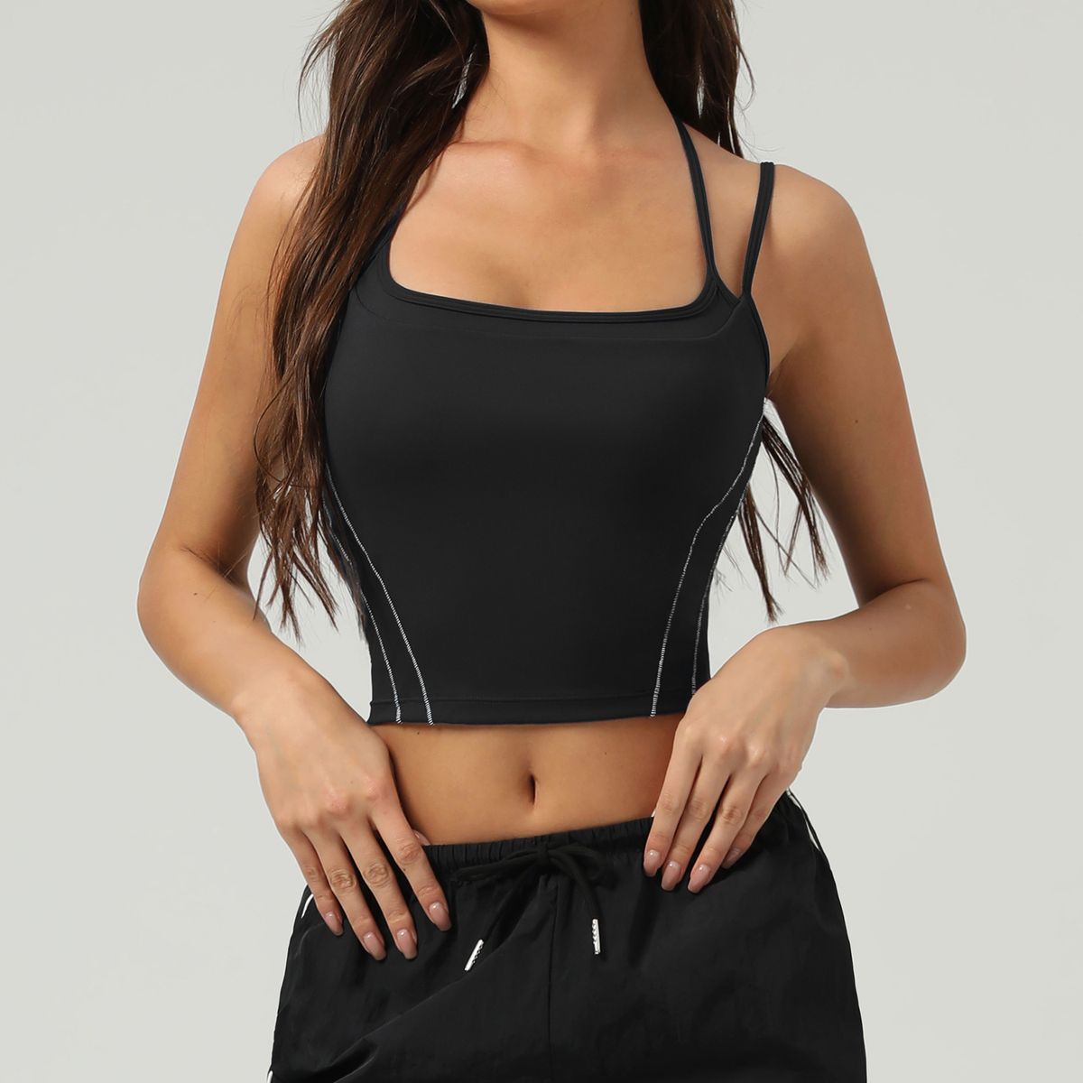 Women's Clothing New Nude Contrast Color Yoga Clothes Top Tight Sports Underwear Women's Spaghetti Strap Fitness Clothes Top Vest_ecoleips.com
