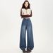 Denim Blue Curved Wide-leg Jeans For Women, 2025 Autumn/winter, Fleece-lined, Stylish, Loose-fitting, Slimming,_ecoleips.com
