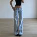 Women's Clothing Retro High Street Jeans Washed Light Blue Design Straight Mopping Pants Loose Trousers_ecoleips.com