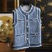 Women's clothing products niche and fashionable exquisite small X style edge cotton 0 quality denim vest jacket_ecoleips.com