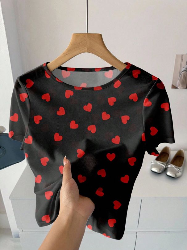 Women's Clothing Floral Mesh T-Shirt For Women Style Slim Fit Round Neck Short Sleeved Breathable Base Layer Top_ecoleips.com