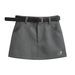 Women's Clothing Hot Girl Sexy High Waist Retro A Line Short Skirt With Belt Letter Embroidery Anti Exposure Hip Skirt_ecoleips.com