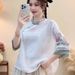 Artistic Vintage Ethnic Style Half-Sleeve Top, Summer Heavy-Duty Embroidery Stand Collar With Frog Buttons, Design Small_ecoleips.com