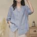 Bohemian Linen Shirt For Women - Oversized V-Neck Summer Blouse, Lightweight & Breathable (White/Green/Blue/Lavender/Grey/Navy/Orange)_ecoleips.com