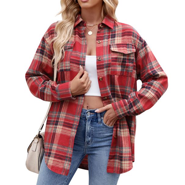 Women's Clothing Autumn And Winter Women's Clothing New Casual Fashion Loose Plaid Pocket Shirt Women_ecoleips.com