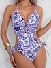 Elegant Floral One-Piece Swimsuit – Adjustable Straps & Backless Design (S-XXL, Blue & White / Black & White Rose)_ecoleips.com