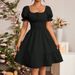 2026 Women Square Neck Short Sleeve Dress, Ruched Ruffled A Line Summer Fashion Dress_ecoleips.com