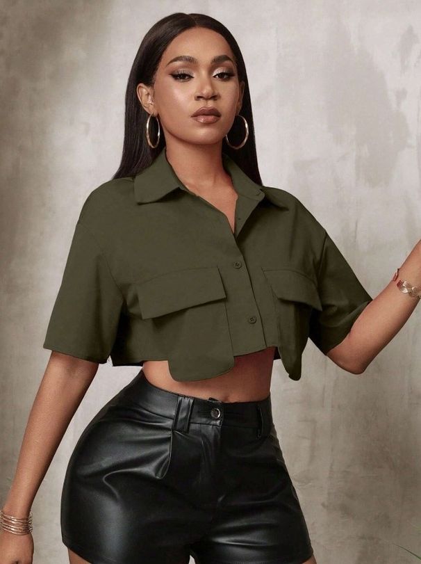 Women's Clothing Design Niche Lapel Loose Solid Color Cardigan Top Autumn And Winter New Temperament Double Pocket Short Shirt_ecoleips.com