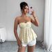 Women's Sexy Strapless Top European American Style Fashionable Pleated Jacquard Print Resort Style Top for Ladies_ecoleips.com