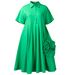 Women's Clothing Short Sleeve Solid Color A-Line Skirt African Shirt Dress American Style_ecoleips.com
