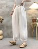 Suitable For All Seasons One Button Linen Carrot For Women 2025 Summer New Lantern Cross Elastic Waist Casual Pants_ecoleips.com