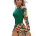 Women's Printed Long Sleeve Wetsuit Two Piece Swimsuit European American Style Sexy Sports Surfing Diving Racing Swimwear_ecoleips.com