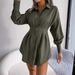 Ins Style Real Shot Spring Summer Casual Lantern Sleeve Waist-Cinching Asymmetric Shirt Dress_ecoleips.com