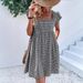 2026 European And American Cross-border Women's Clothing, Independent Site , Ruffle Sleeve Square Neck Plaid_ecoleips.com